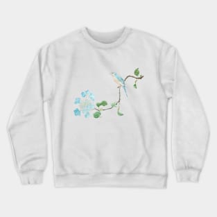 blue hydrangea and blue birds watercolor Crewneck Sweatshirt